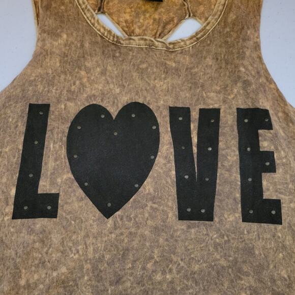 WET SEAL Brown Distressed Cut & Knotted Back Love Tunic Length‎ Tank Top - M - Picture 3 of 7